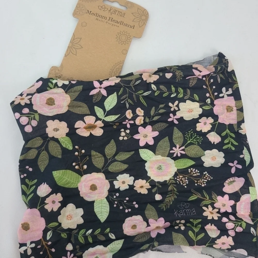BLACK FLORAL Medium Half headband by Karma Gifts boho bandeau natural life buff
